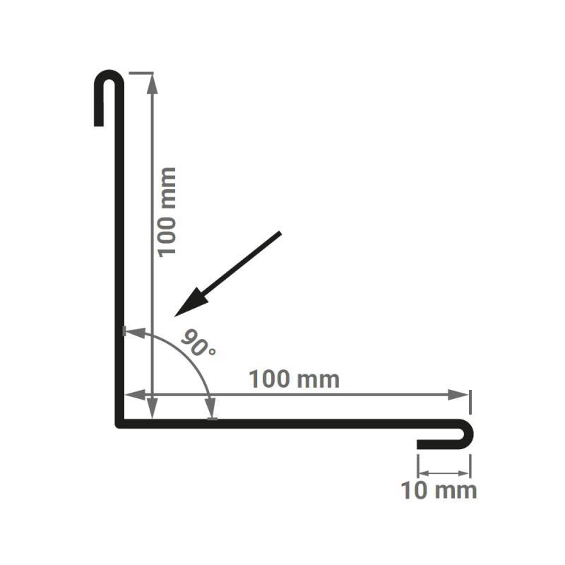 Querschnitt einer Innenecke mit einem Schenkelmaß von 100 x 100 mm